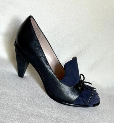 Plenty Tracy Reese Gilda Tacones Negro Azul Marino Kiltie Bow talla 37 Foto 1 de 4