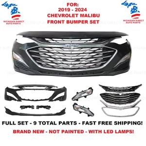 For 2019-2024 Chevy Malibu Front Bumper Cover Upper & Lower Grille Fog Light Set - Picture 1 of 7