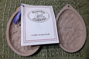 2-Vintage 1988 Brown Bag Cookie Art Mold Easter Egg Stoneware With Tag & Recipes - Picture 1 of 6