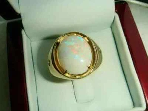 2Ct Oval Cut Lab Created Fire Opal Men's Engagement Ring 14K Yellow Gold Finish - Picture 1 of 5