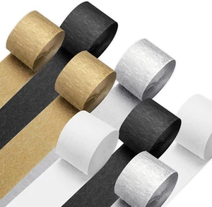 Crepe Paper Streamers 8 Rolls 656Ft, Pack of Silver, Black, White and Gold Party - Picture 1 of 6