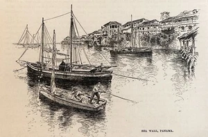 Impresión litográfica original de Muro de Mar de 1893, Panamá - Imagen 1 de 1