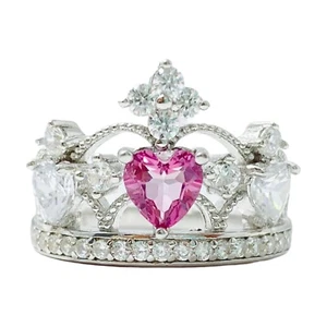 Corona R9001 con anillo moderno de plata de ley topacio rosa corte corazón de 5x5 mm - Imagen 1 de 3