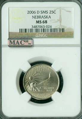 2006 D NEBRASKA QUARTER NGC MS68 SMS PQ 2ND FINEST MAC SPOTLESS * - Image 1 of 2