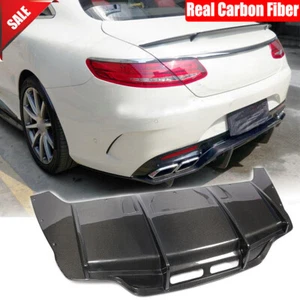 Real Carbon Rear Bumper Diffuser Lip for Benz S CLASS C217 S500 S550 Coupe 2014+ - Picture 1 of 12