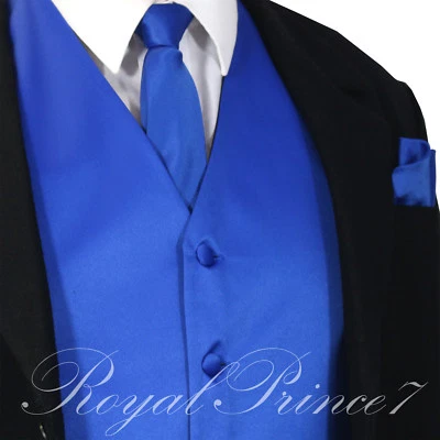 ROYAL Blue XS - 6XL Solid Vest Waistcoat and Neck Tie SET Suit or Tuxedo Formal - Image 1 of 4
