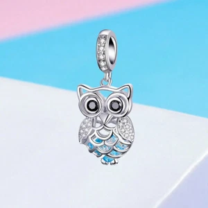 925 Sterling Silver Lovely Perpetual Owl CZ Charm Pendant Jewelry Fit Necklace - Picture 1 of 6