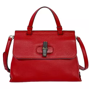 GUCCI Daily 370831 Bamboo Leather 2way Shoulder Top Handle Handbag Red Silver - Bild 1 von 10