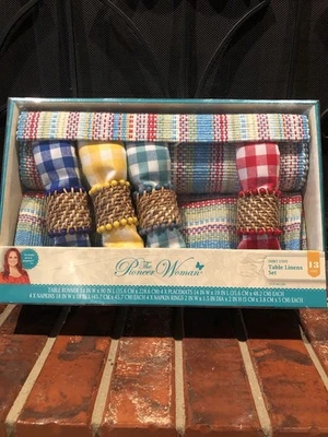 Pioneer Woman Chunky Stripe Table Linens 13 Piece Set Napkins Checkered New!! - Image 1 of 4