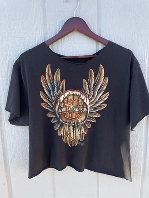 Винтажный женский укороченный топ 1991 Harley Davidson 3D с эмблемой большой 21 X 20 - Изображение 1 из 4