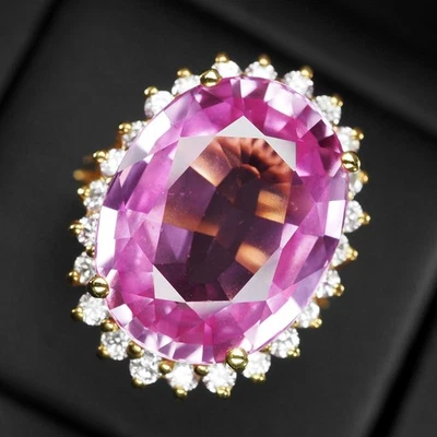 Lucentesco Barbie zaffiro rosa 17,80 ct 925 anelli placcati oro 24 carati - Immagine 1 di 4