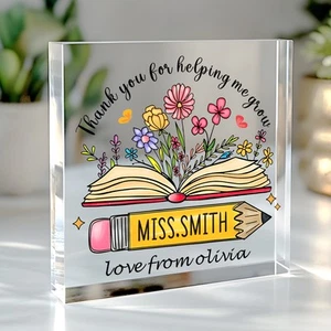 Personalised Thank You Teacher Gift Acrylic Block Plaque for Her Him End Of Term - Picture 1 of 12