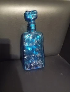 Carafe Italienne Verre Empoli Bleu cobalt effet glaçon 1970's vintage design - Picture 1 of 15
