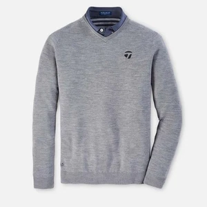 TAYLORMADE PETER MILLAR Sweater Crown Crafted V-Neck Merino Wool Mens Gray XXL - Picture 1 of 10