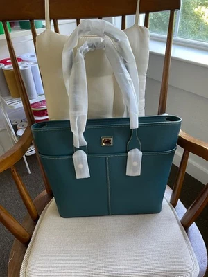 Dooney and Bourke teal blue leather double pocket tote - Image 1 of 4