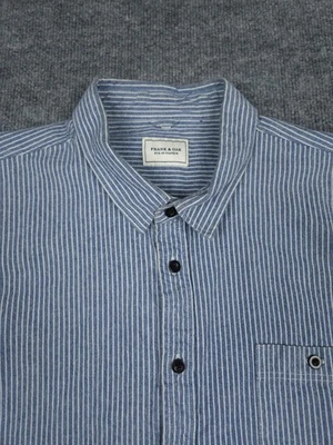 Camisa masculina Frank & Oak listrada XXL azul branca algodão RUE ST-Viateur flanela - Imagem 1 de 4
