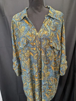 Rebecca Malone Women's 2X Collared Tunic Top Blouse Sparkle Accent Paisley  - Image 1 of 4