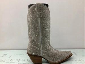Dingo Silver Dollar Rhinestone Silver Boots, Women’s Size 9M, Preowned, - Picture 1 of 12