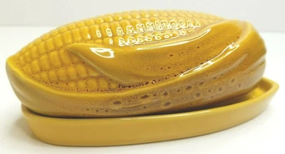 Pottery Barn Corn On The Cob Yellow Lidded Maize Butter Dish Glass Stoneware - Image 1 of 4