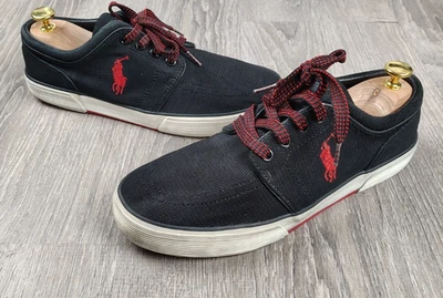 Zapatos bajos Polo Ralph Lauren Faxon para hombre talla 8,5D negro rojo lona con cordones logotipo Foto 1 de 4