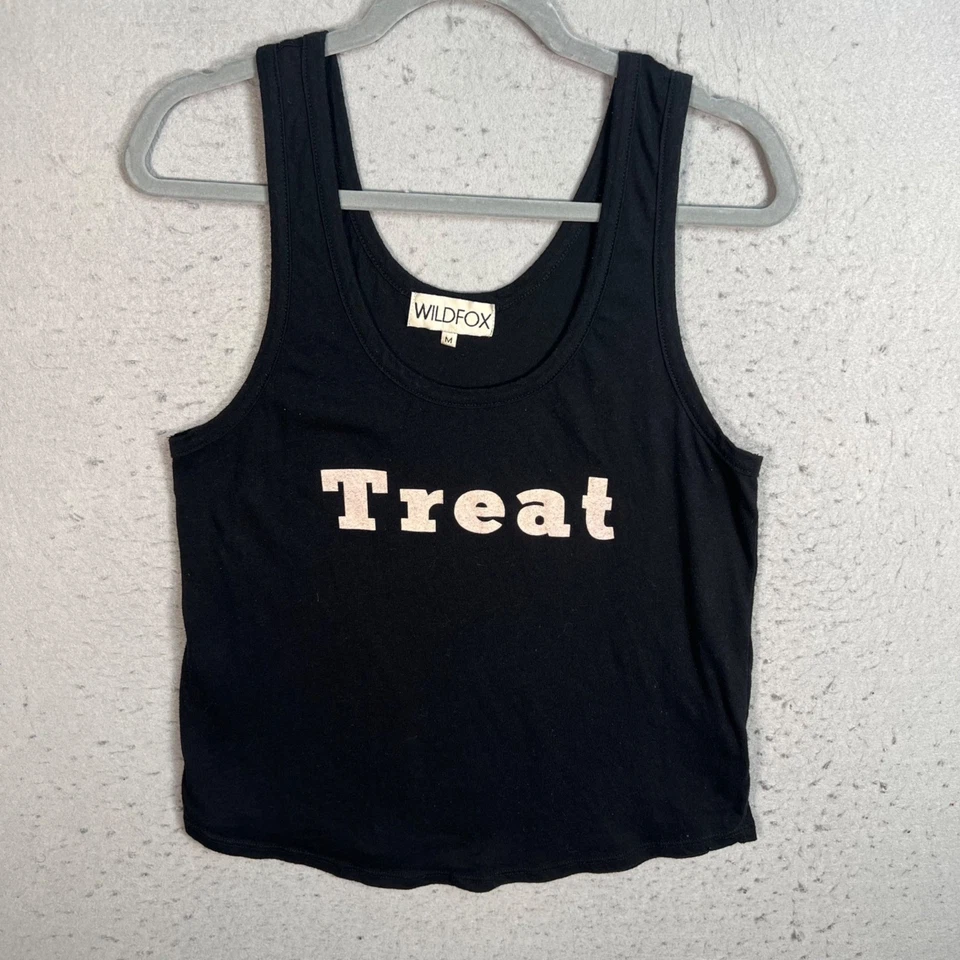 Camiseta sin mangas Wildfox para mujer negra "Treat" talla mediana mezcla de algodón y poliéster Foto 1 de 4