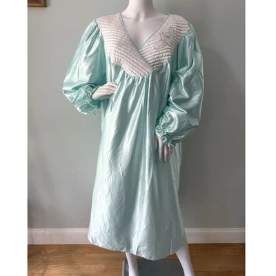 Vintage 80s Metallic Blue Green Long Sleeve Night Dress Sleep Gown size 3XL - Image 1 of 4