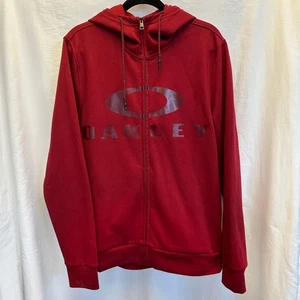 Oakley Full Zip Hoodie Burgundy Red XL Graphic Elipse Spellout Logo - Picture 1 of 11