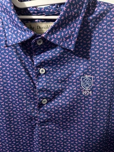 Neu ohne Etikett Donald Ross Größe Large Performance Golfshirt lila Druck mit rosa Hunden - Bild 1 von 5