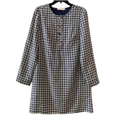 Vestido de seda Tory Burch Renee talla 4 azul verde seda estilo geométrico 38311 nuevo sin etiquetas Foto 1 de 4