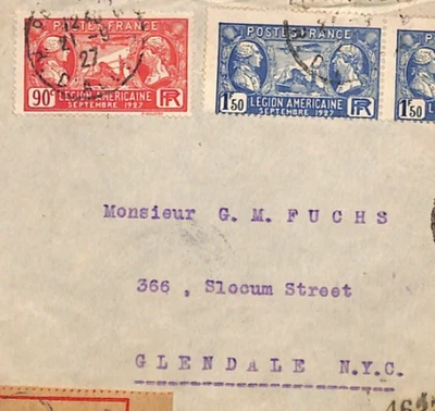 FRANCE (USA) Registered Cover Paris 1927 *AMERICAN LEGION*{samwells-covers}YZ255 - Image 1 of 4