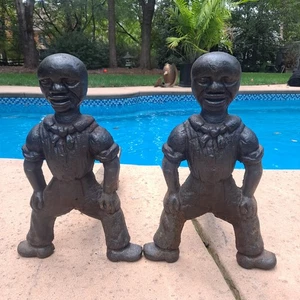 Black Americana Sailor Fire Dogs / Andirons - Rare Set of Solid Cast Iron - Picture 1 of 15