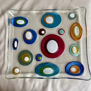 Lori Siebert Silvestri Hand-blown Geometric Glass Colorful Abstract Art Plate  - Picture 1 of 5