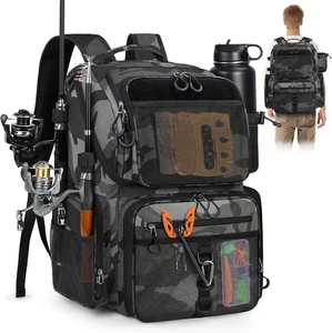Mochila de Pesca 45L Impermeable con Porta Cañas y Cubierta Lluvia para Equipos - Picture 1 of 12