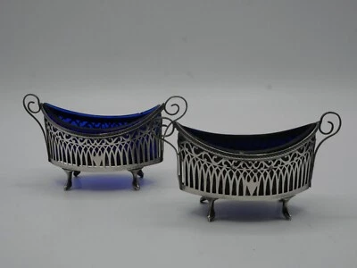 PAIRE DE SALERONS QUADRIPODE EN ARGENT MASSIF POINCON 1 ER COQ PARIS 1798 - Photo 1/4