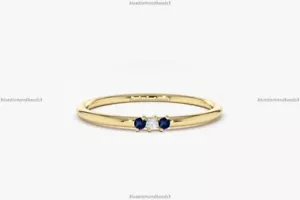 Minimalist Band Engagement Engagement Ring 14k Gold Sapphire Diamond Jewelry - Picture 1 of 6
