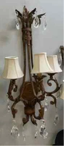 PAIR OF LARGE COPPER-CRYSTAL-BRONZE WALL SCONCES 33" TALL 15" WIDE EACH - Picture 1 of 1