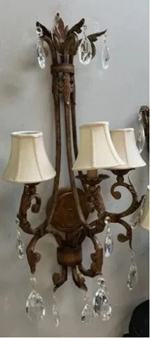 PAIR OF LARGE COPPER-CRYSTAL-BRONZE WALL SCONCES 33" TALL 15" WIDE EACH Cover