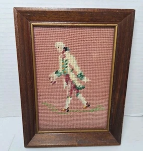 Vintage Needlepoint Victorian Man Framed Artwork 8"X6" Attributed to Artist - Picture 1 of 10