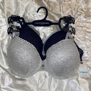 Lucky Brand 2 Pack Under-Wire Knit T Shirt Lace Bra Size 36 C Light Lift Plunge - Picture 1 of 10