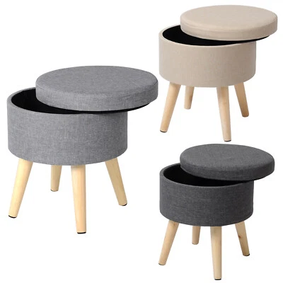Sitzhocker mit Stauraum Fußhocker Gepolsterte Sitzfläche aus Leinen #2116 - Bild 1 von 4