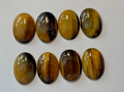 LOT OF (8) PCS GENUINE NATURAL 25X18 MM OVAL CAB BROWN TIGEREYE BELOW WHOLESALE! - Image 1 of 3