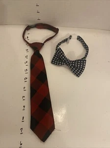 The Childrens Place Boys Red & Black Plaid Tie & Black White Polka Dots Bow Tie - Picture 1 of 9