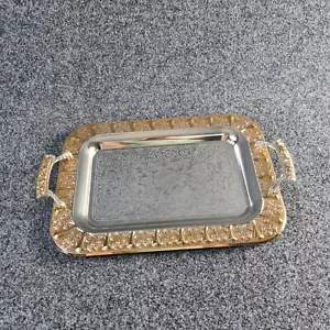 Gold Silver Turkish Coffee Serving Tray Decorative NEVER USED NO BOX - Picture 1 of 9