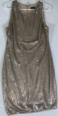 VINCE CAMUTO Mujer Dorado Sin Mangas Cuello Redondo Hasta la Rodilla Fiesta Vestido Vaina 10 Foto 1 de 4