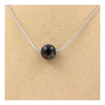 Halskette 1 Perle Smaragd aus Sambia 8 MM Kette aus Edelstahl - Bild 1 von 3