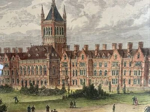 Holloway Sanatorium Virginia Water, hand coloured antique engraving print, 1880s - Picture 1 of 6