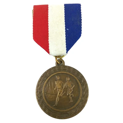 Track Medallion Medal Trophy Ribbon Pin Red White Blue N.V.H.S  1991 - Image 1 of 4