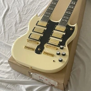 Hot Sale 6-string Double Head Electric Guitar with Cream Yellow Body and Case - Picture 1 of 9