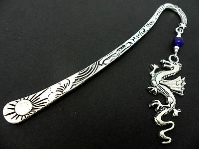 A TIBETAN SILVER DRAGON CHARM & PURPLE JADE BEAD BOOKMARK. NEW.