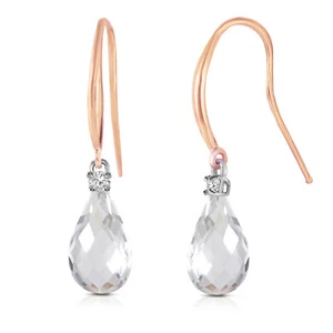 14K Solid Rose Gold Fish Hook Earrings withDiamonds & Rose Topaz - Picture 1 of 5